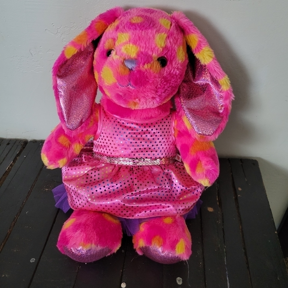 Build-a-Bear BAB Pawlette Stuffed Bunny Rabbit Pink Polka Dot Yellow Animal